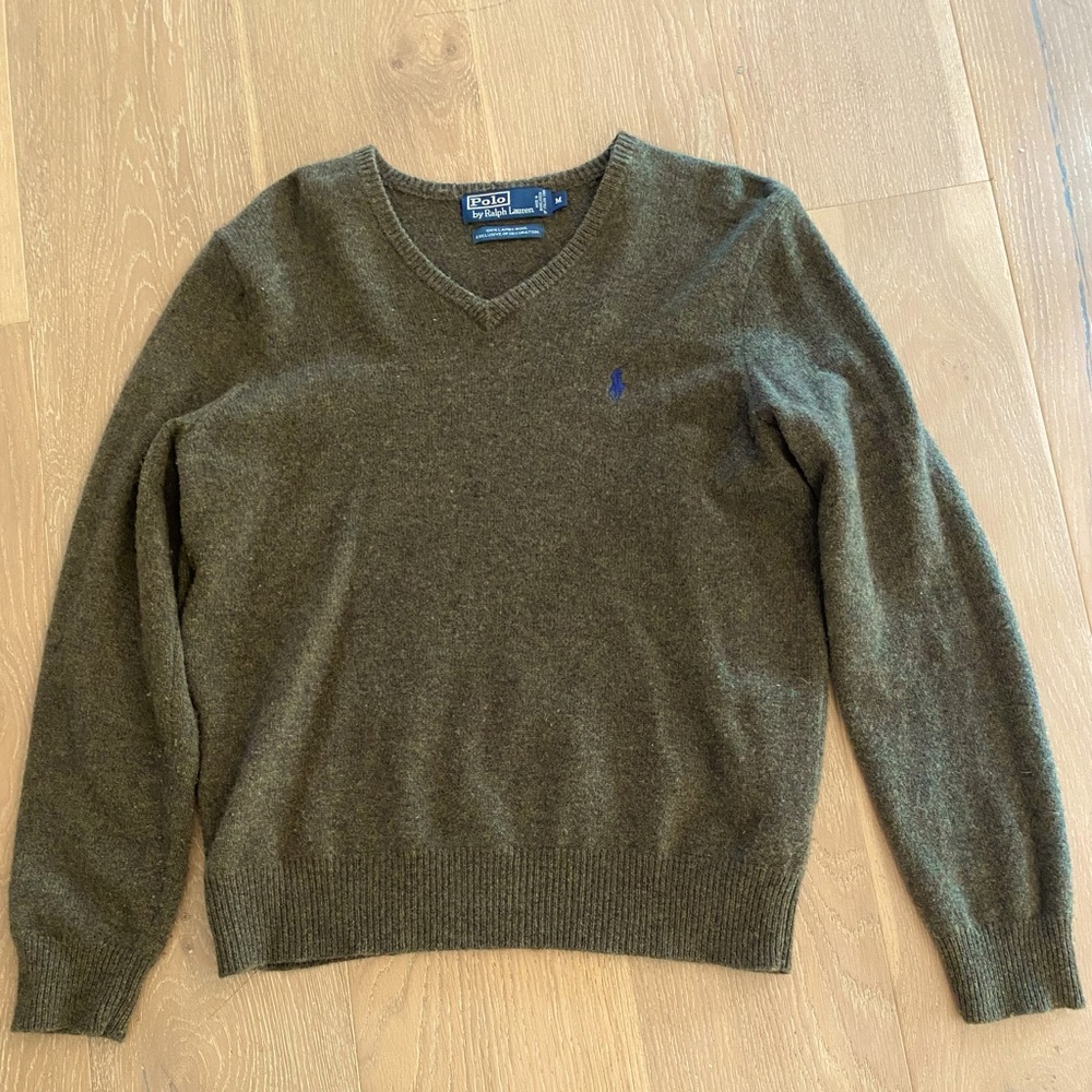 Polo V Neck Sweater 100% Lambs Wool